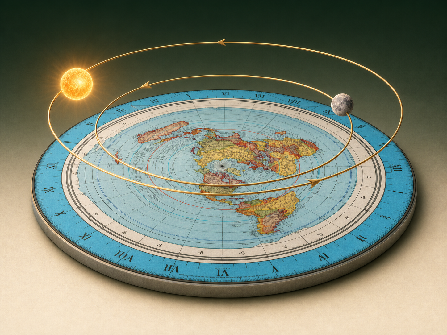 The Gleason map as a flat surface with circular paths of the Sun and Moon above it